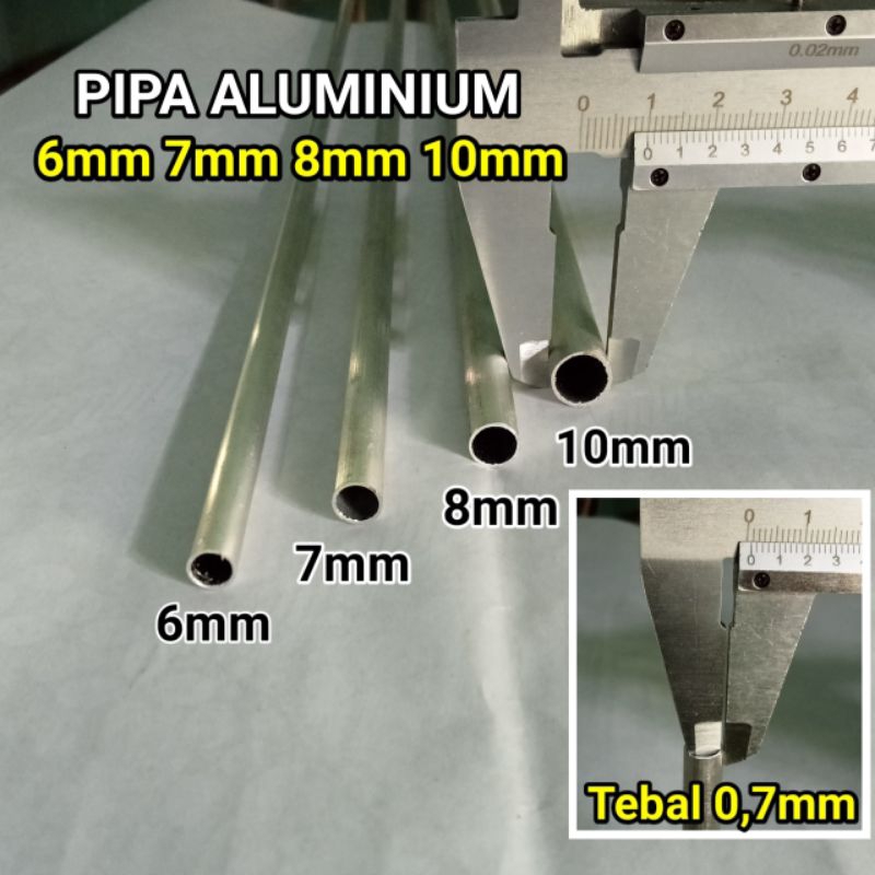 PIPA ALUMINIUM 6mm, 7mm, 8mm, 10mm panjang 50 cm dan 1 meter,/pipa aluminium 6mm, pipa aluminium 7mm