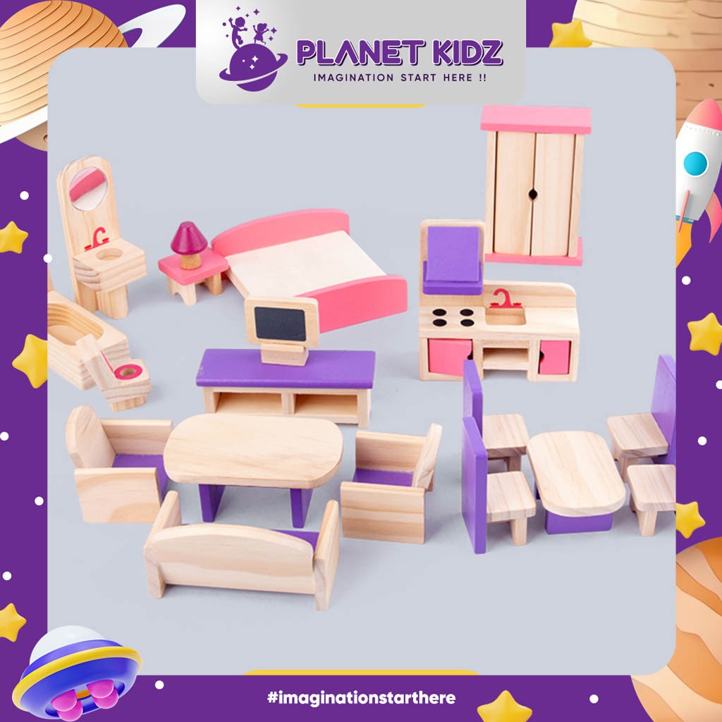 PLANETKIDZ FK113 PRETEND PLAY KAYU PREMIUM RUANG TAMU RUANG MAKAN TOILET KAMAR TIDUR KADO HADIAH ULA