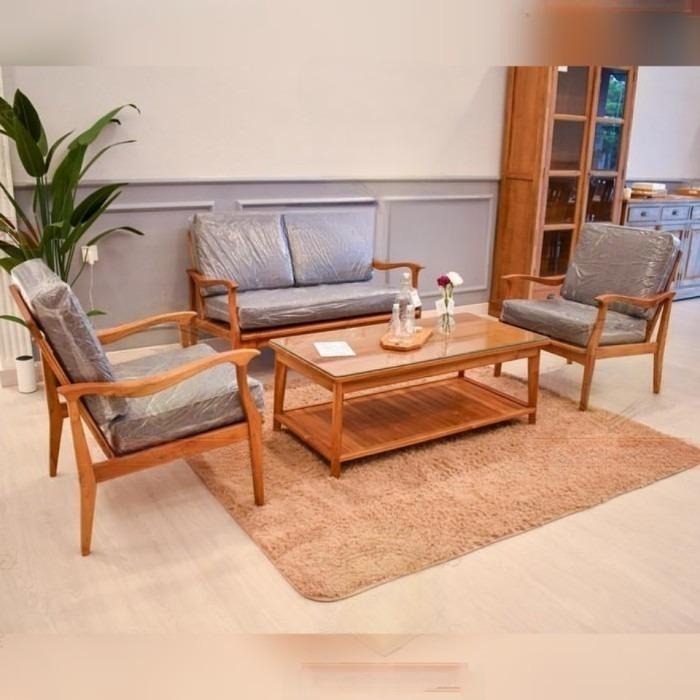 Kursi Sofa Tamu Minimalis Kayu Jati | Set Bangku Sofa Tamu Kayu Jati