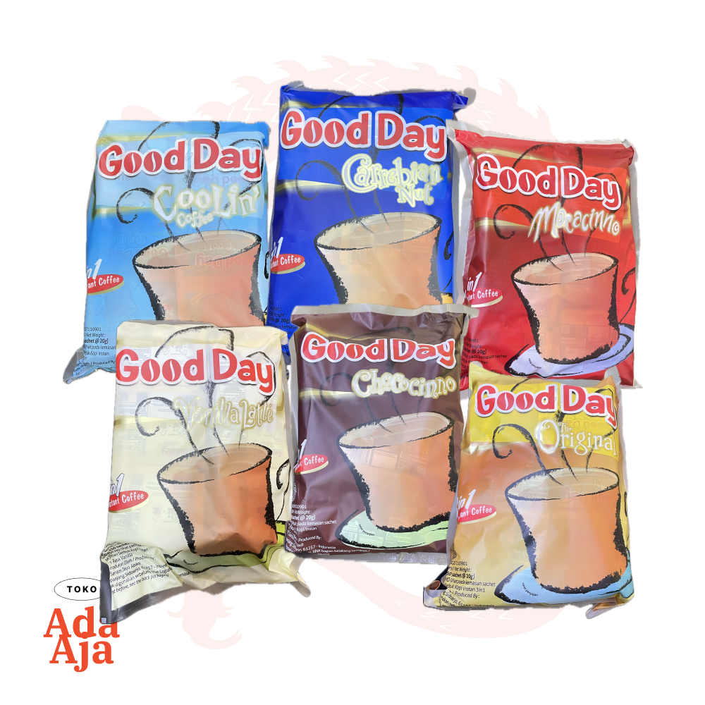 

Gooday 50 Sachet All Variant - Vanilla Latte, Original, Mocacinno, Carrebian Nut, Chococinno, Coolin Pouch