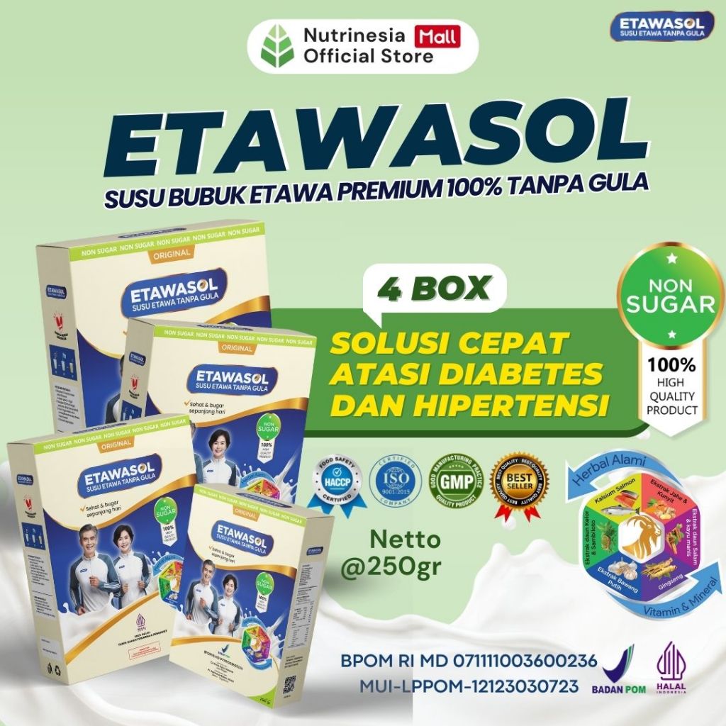 

4 BOX Susu Etawa Tanpa Gula Etawasol Susu Kambing Untuk Diabetes, Hipertensi Nyeri Sendi Dan Pernafasan Kemasan 250gr