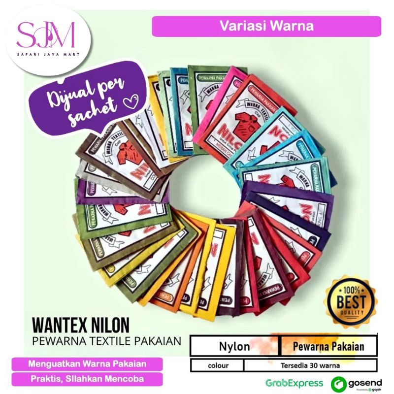 Nilon Wantex Pewarna Pakaian  Kain Jeans Tekstil Banyak Warna Hitam Pekat Biru Putih Warna Warni Wan