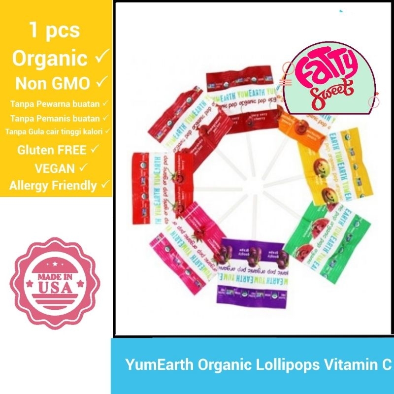 

Yumearth Organic Pops Permen Lollipop Vitamin C Permen Anak Non GMO lolipop