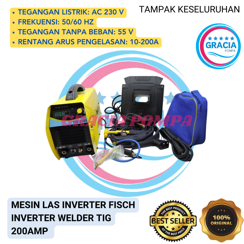 Mesin Las Inverter FISCH Inverter Welder TIG 200AMP Original Berkualitas - GRACIA POMPA