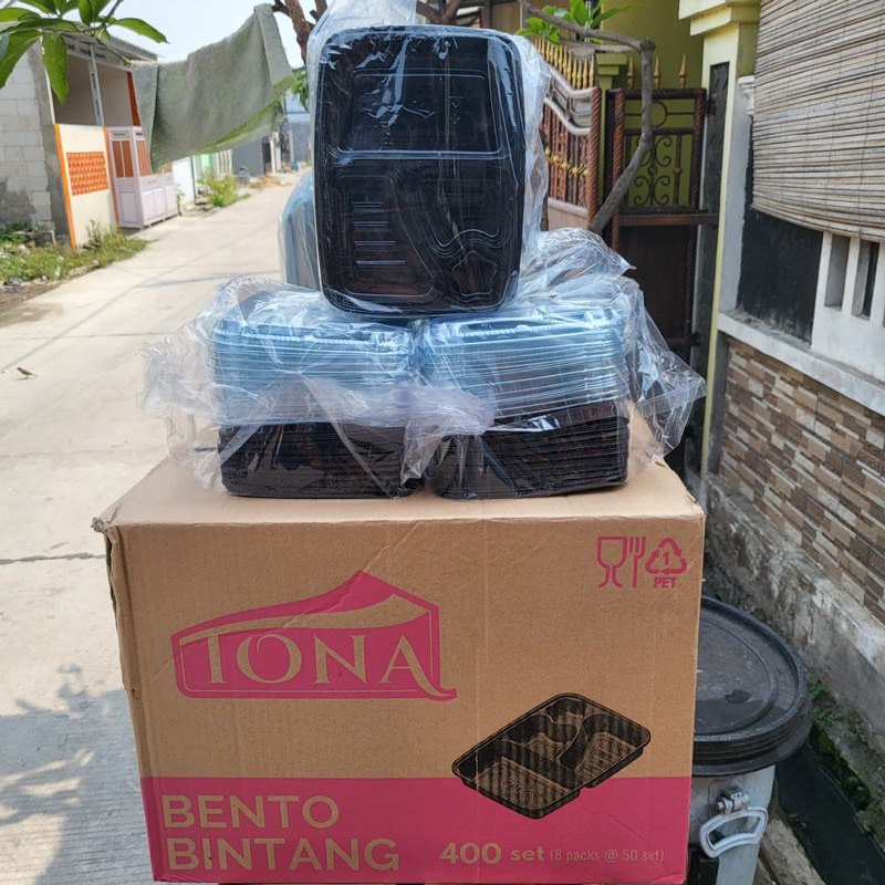 Tray Bento / Mika Bento / Box Bento /  Bento sekat 4 + Tutup Bening @50set