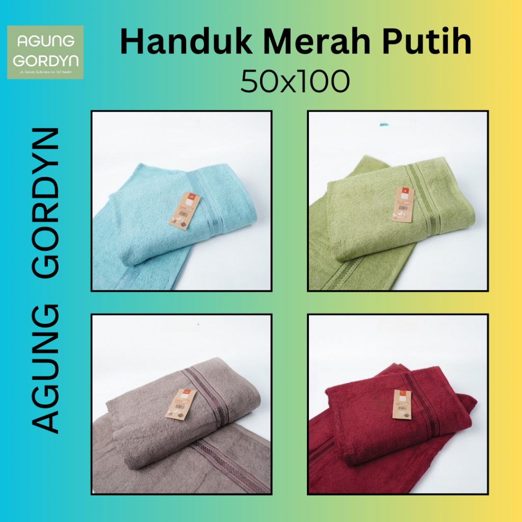 Handuk Merah Putih Dewasa Tebal Ukuran 50x100cm - Handuk Mandi Medium "Merah Putih" 50 x 100