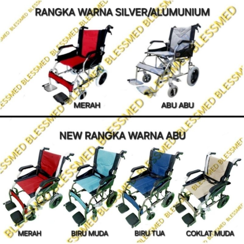 Kursi Roda Lipat Alumunium Ringan Sandaran Tangan Lebar Kursi 46cm Tipe FS868L Warna Silver Abu-Abu 