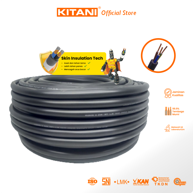 KITANI - NYY 3x1.5 mm² - 100 Meter -  Kabel Listrik Tembaga Kawat