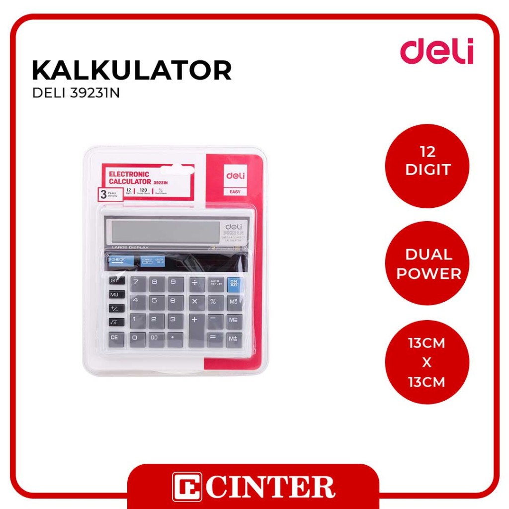 

DELI - KALKULATOR / ALAT BANTU HITUNG / CALCULATOR 12 DIGIT GRAY W39231N/DLC 512