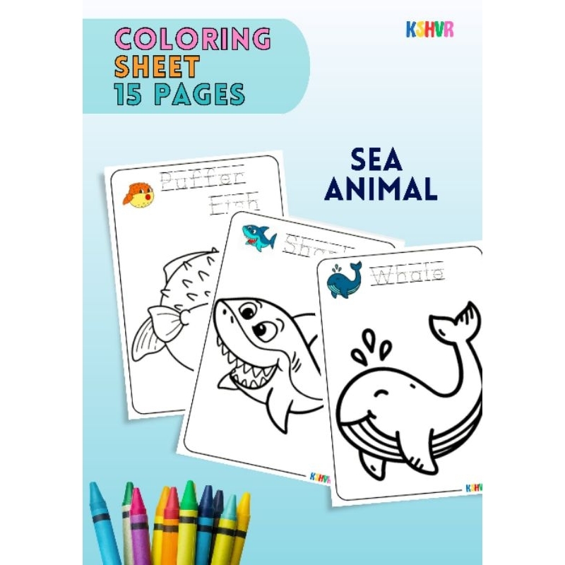 

Kertas Gambar / Lembar Mewarnai Hewan Laut Lucu Anak Usia 3-5 tahun PAUD TK