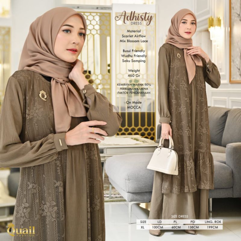 Gamis Polos Airflow with Brokat bordir Adhisty Dress QuaiL Hijab