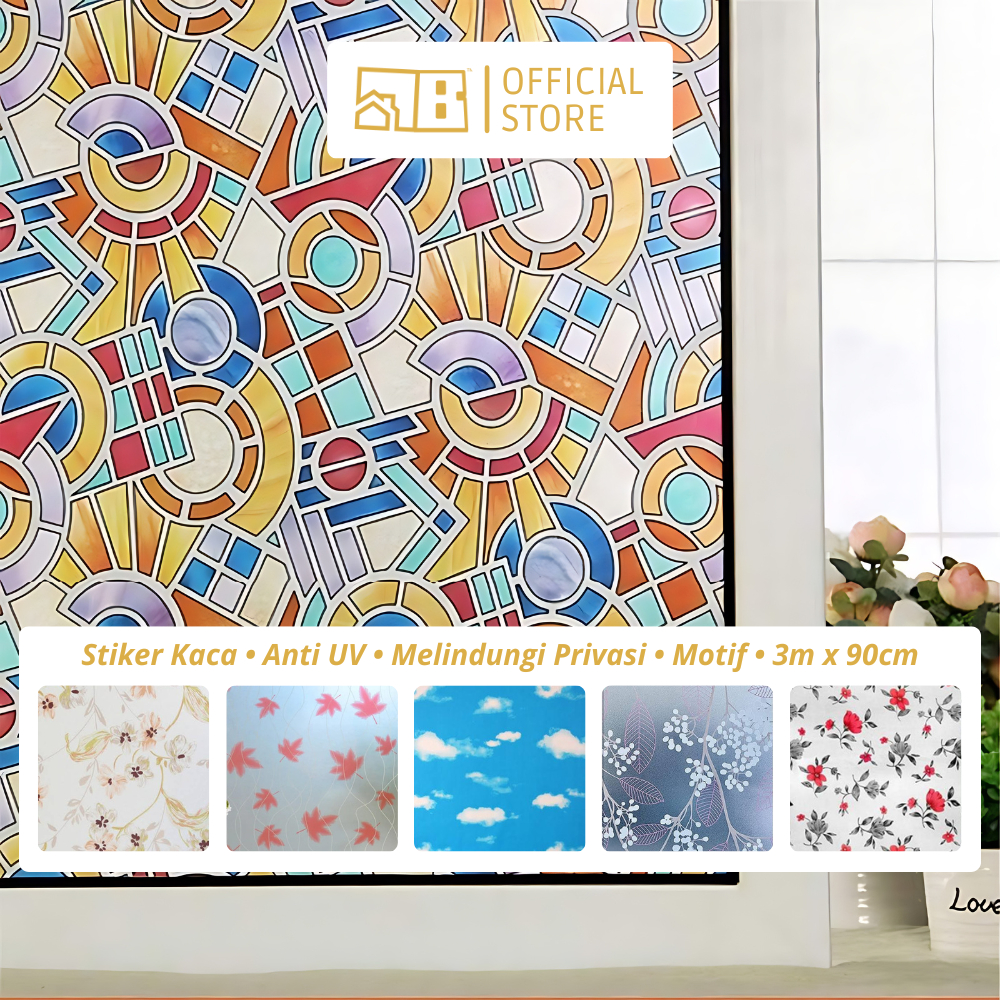 PART 5 [10 Motif] Sticker Kaca Film/Jendela 3 x 90cm Anti UV Melindungi Privasi Buram Mozaik Awan Ma