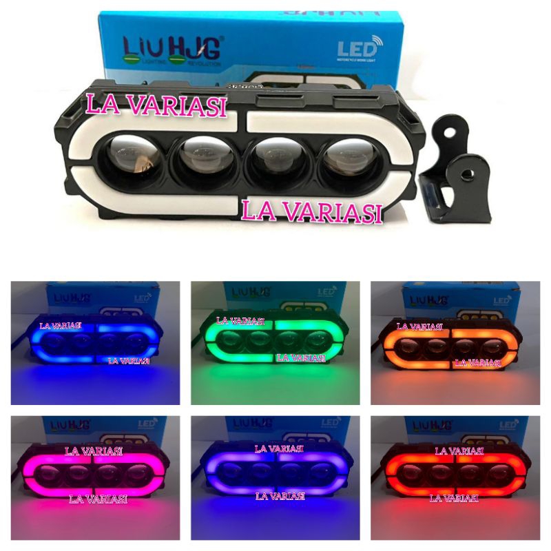 Lampu Tembak Laser 4 Mata Led Ring RGB Mode Running DC 12V-24V 30Watt Jauh Dekat Liu HJG