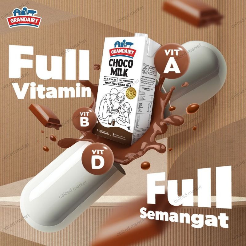 

GRANDAIRY Susu UHT Choco Milk Coklat 1 Liter Made From Fresh Milk | Susu Segar Rasa Cokelat Premium