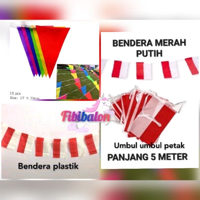 Bendera Merah Putih Plastik Plus Tali /Bendera Segitiga Merah Putih/Bendera Kain Segitiga Warna Warn