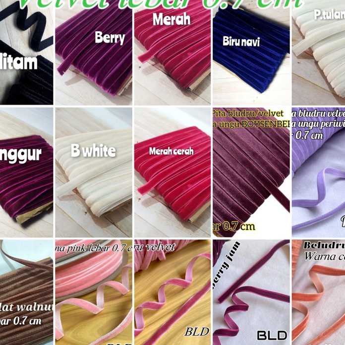 

RESTOK GAN per rol 15 meter pita bludru lebar 7 cm