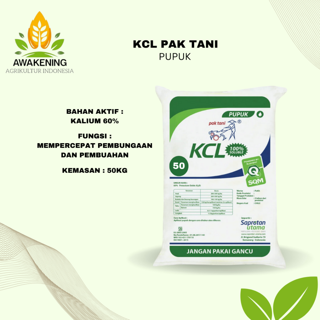 PUPUK KCL SAPROTAN PAK TANI 50KG