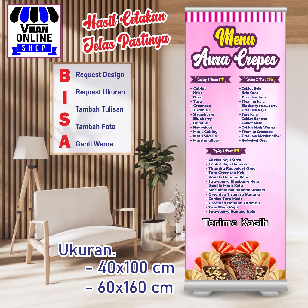 Banner Spanduk MMT Menu Menu Crepes atau Krepes Bagus Murah