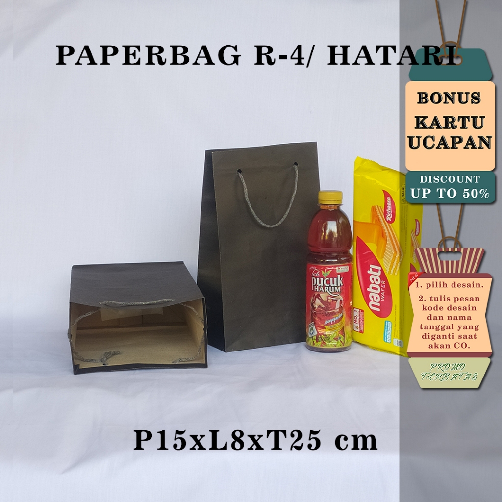 

PAPERBAG| TAS KERTAS| TAS HAJATAN| BONUS KARTU UCAPAN| UK R-4 HITAM POLOS UK P15 x L8 x T25 CM