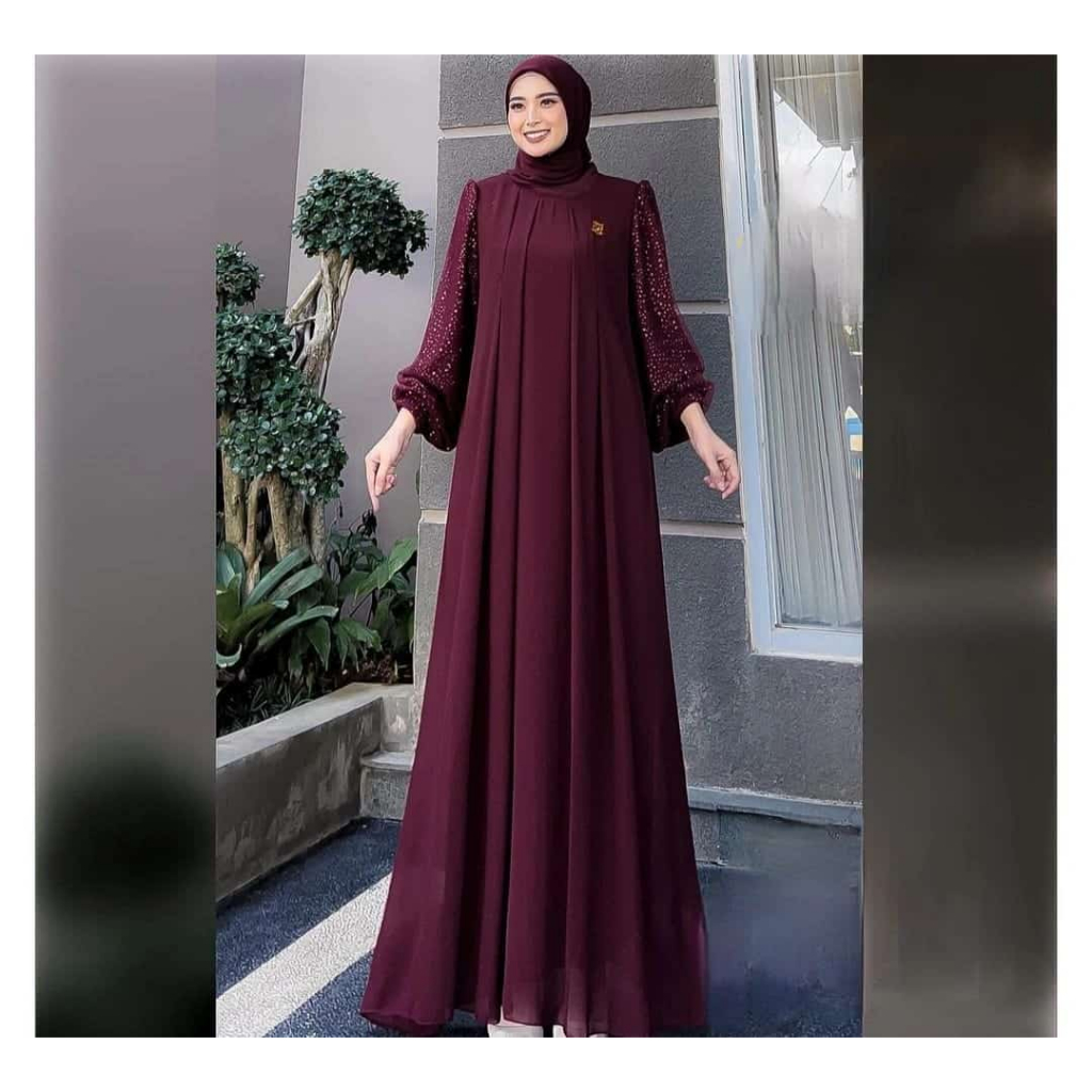 Bonita Dress Ceruty Tile Manik Manik Gamis Lebaran 2024 Model Gamis Terbaru Baju Kondangan Wanita