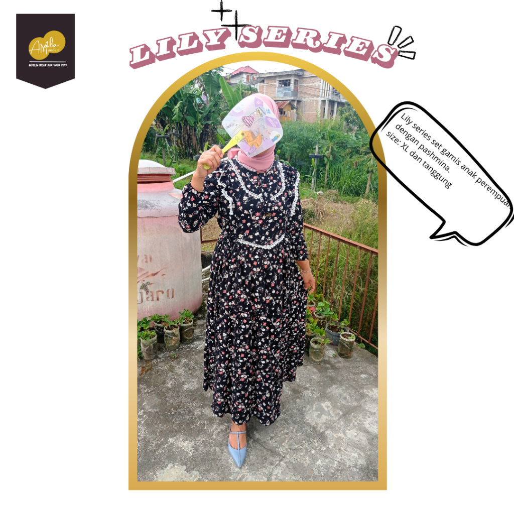 Amalia Moesliem-Set Gamis Anak Perempuan Dilengkapi dengan Pashmina Size XL dan Teenager ( Anak Tang