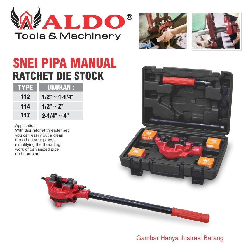 SNEI PIPA / SENAI PIPA MANUAL / RATCHET DIE STOCK MERK ALDO