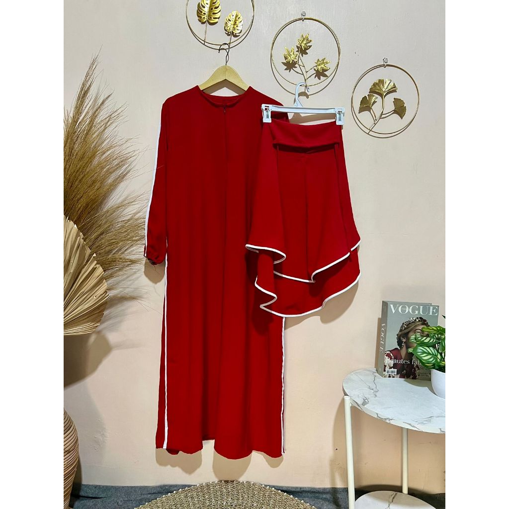 DASTER KEMERDEKAAN MERAH PUTIH SET HIJAB - DRESS AGUSTUSAN CRINKLE AIRFLOW