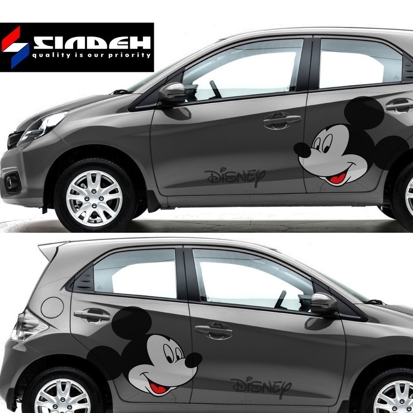 BEE. CUTTING STICKER MOBIL MICKEY MOUSE WARNA LUCU STIKER MOBIL STRIPING AGYA AYLA BRIO HONDA JAZZ Y