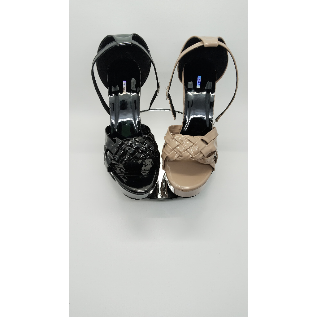 Heels Hak Tahu SedangTinggi 10cm Glosssy Kepang Tali Sepatu Sendal Hak Wanita M'ALAS 10c