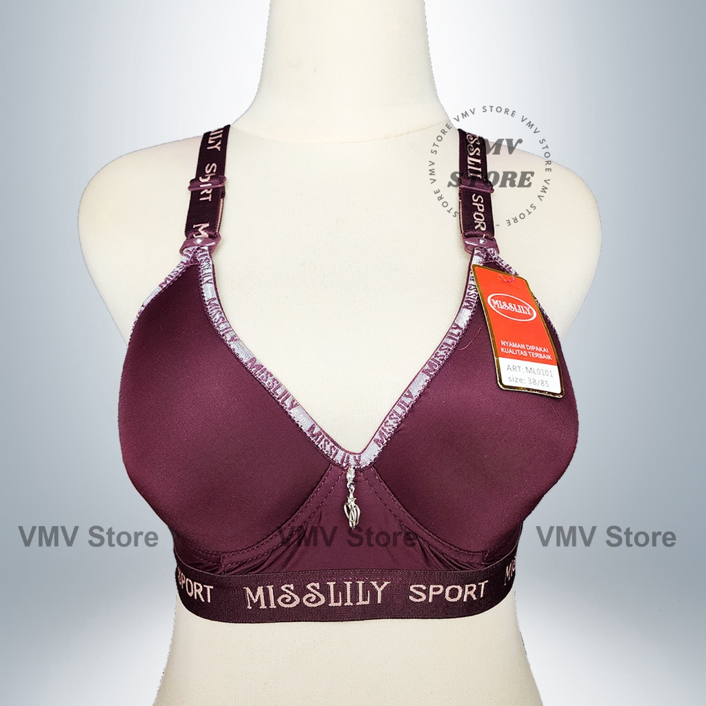 Bh Tanpa Kawat Misslily ML 0101 Cup B Besar Sporty Kait 3 Bra Wanita