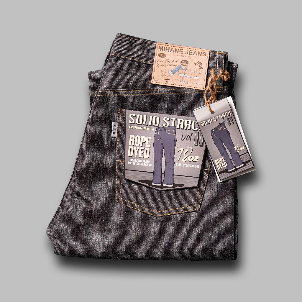 Mihane Jeans - Celana Jeans Pria - Solid Starch Vol II 18oz Plain White Selvedge Unsanforized - Slim