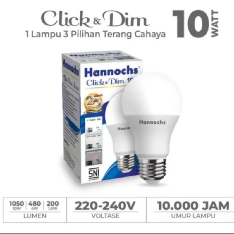 Hannochs Lampu Bohlam LED Click and Dim 10W 3 Tingkat Cahaya