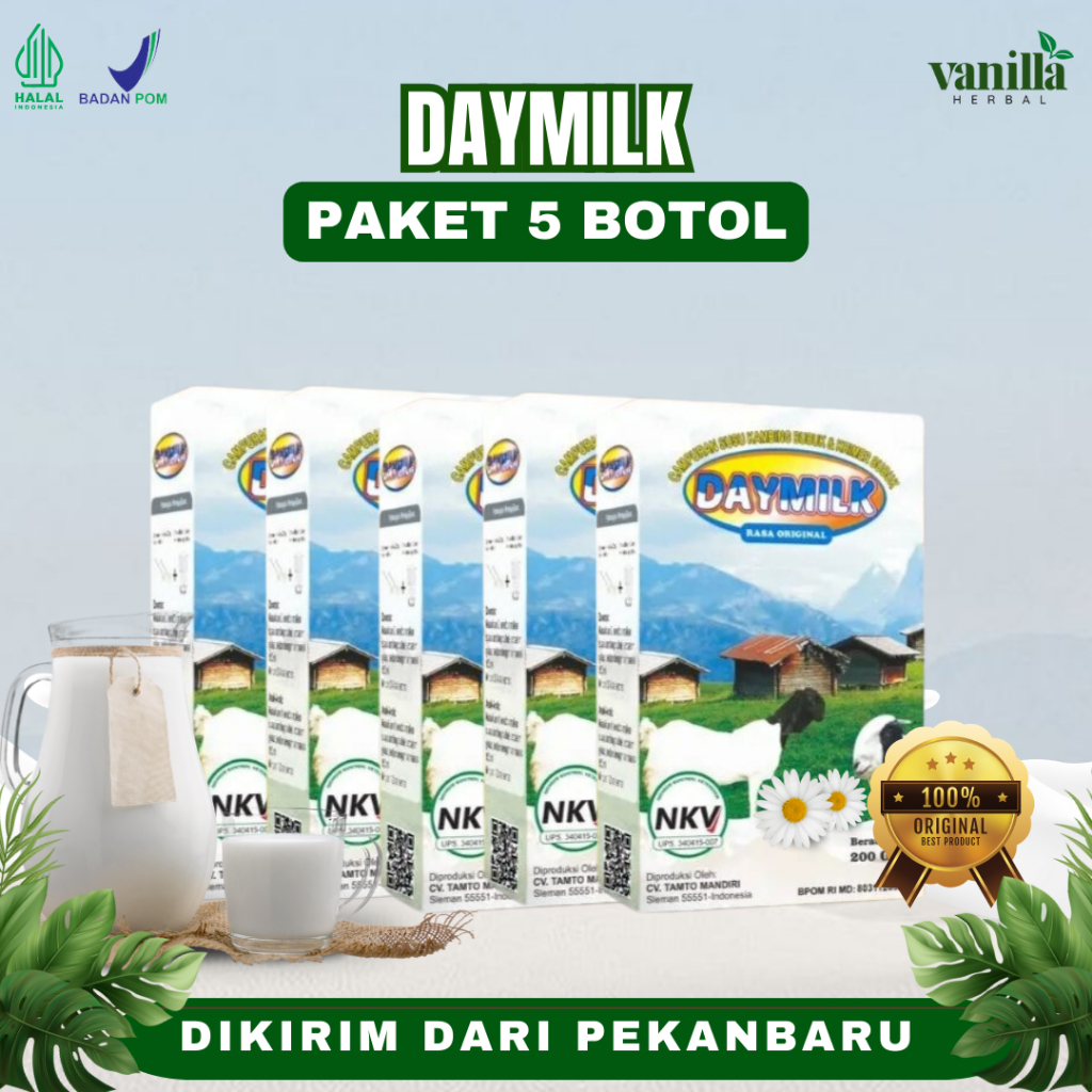 

PAKET 5 BOX DAYMILK ORIGINAL | Susu Kambing Etawa Tidak Bau Prengus Tingkatkan Kecerdasan Anak Membantu Menjaga Daya Tahan Tubuh dan Bantu Jaga Kesehatan Sendi dan Tulang Dikirim Dari Pekanbaru