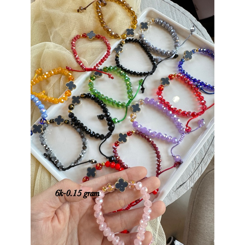 Gelang tali crystal bunga hitam bola emas