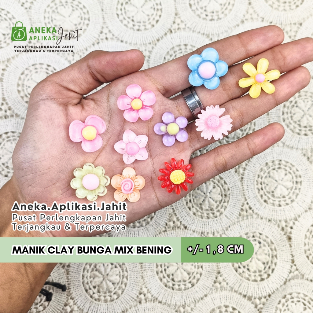 10 BIJI MANIK CLAY BUNGA BENING MIX / MANIK TEMPEL DIY