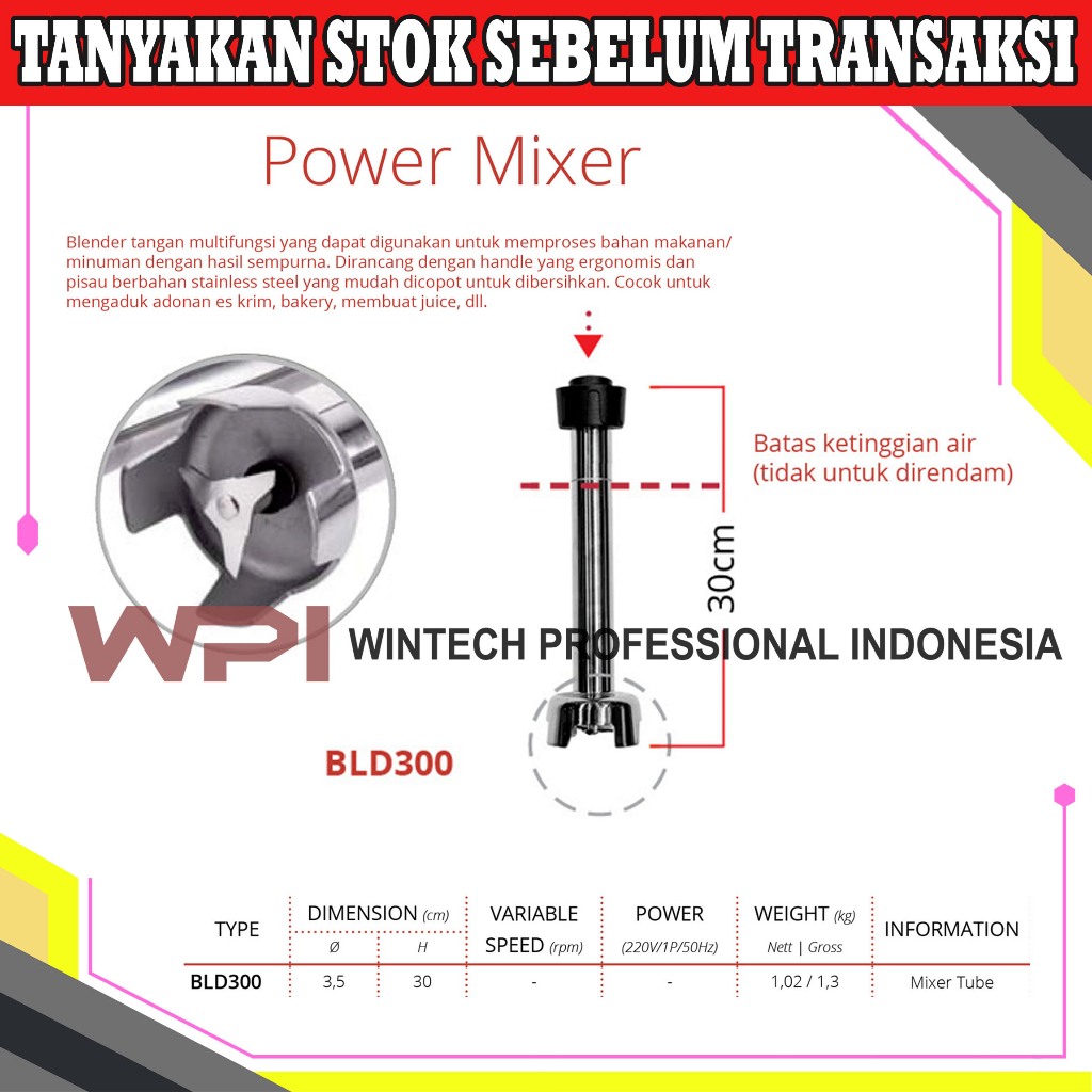Getra BLD300 Mixer Tube - Mata Pisau Untuk Hand Blender IB350CV IB500LV - Panjang 30 Cm - Pisau Berb