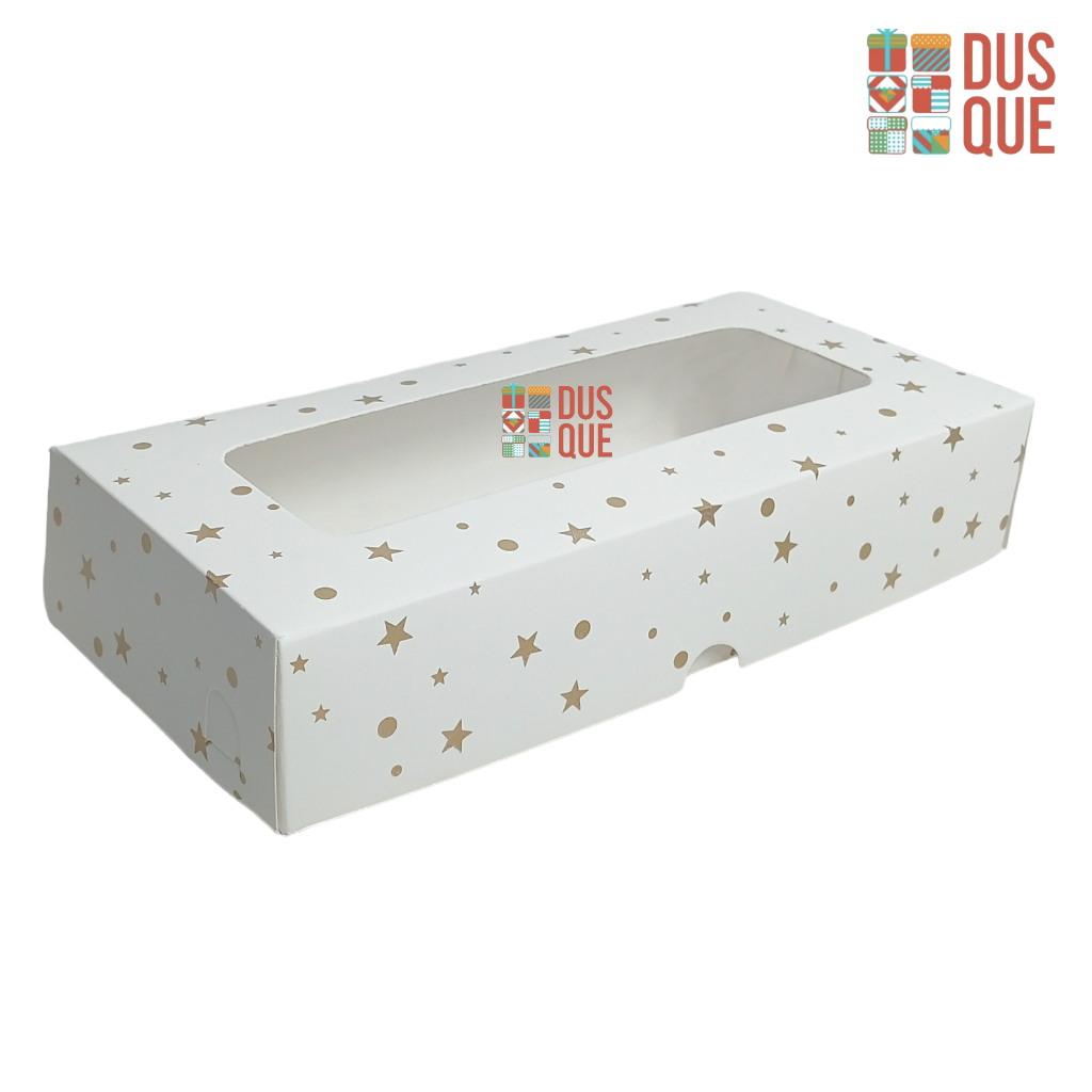 

Dus Kotak Kue Ivory Motif 12x25x5 cm Motif Polkadot Bintang Emas Ivory Premium Jendela Box 12 x 25 x 5 (10 Pcs)