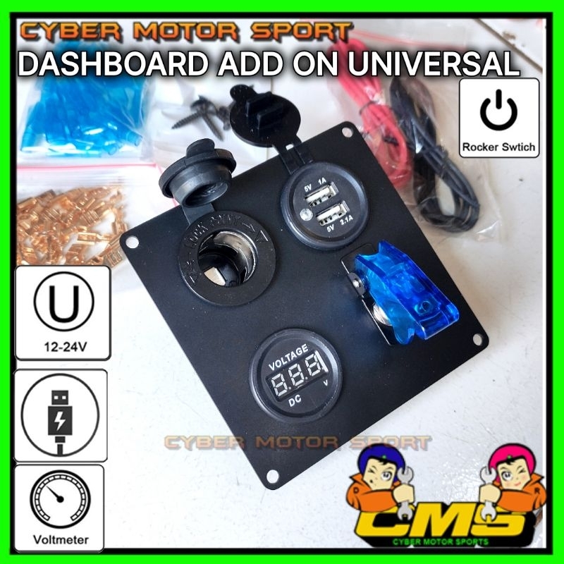 dashboarad add on panel Saklar 12v universal sakelar switch lampu LED dashboard panel volt meter USB
