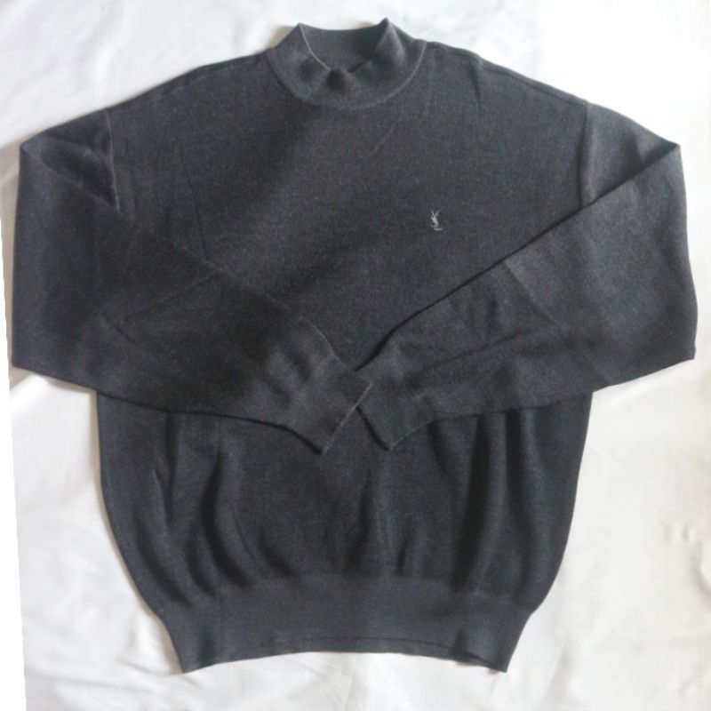 YSL YVES SAINT LAURENT Mock Semi Turtle Neck Black Dark Grey Abu Knitwear Sweater Sweatshirt Crewnec