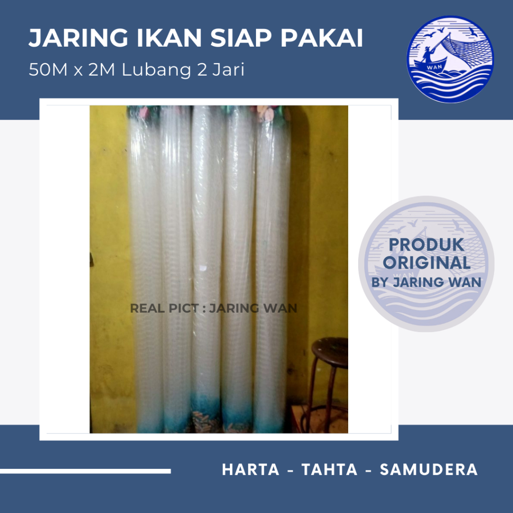 Jaring Ikan siap pakai 50m 2 inch tinggi 2 meter