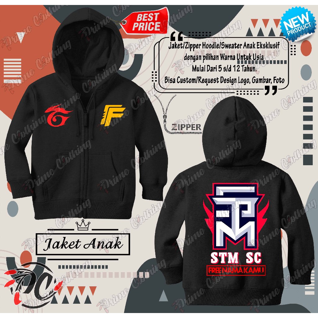 Zipper Hoodie Anak Jaket Sweater Anak Laki-Laki/Perempuan Custom Gambar/Foto/Logo/Free Nama - Garena