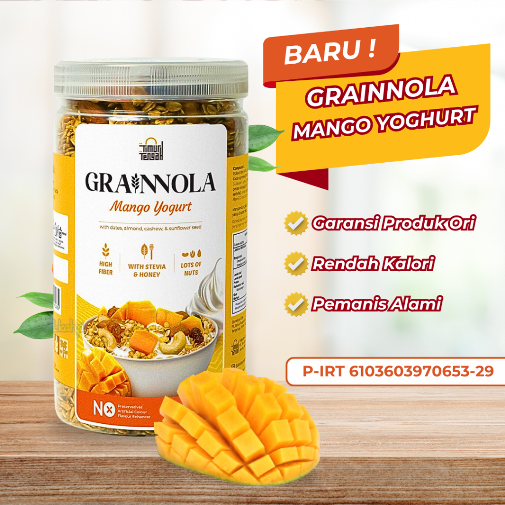 

Grainnola Mango Yoghurt 500 Gr Timur Tengah | Sereal Diet Sarapan Sehat Granola Mangga Mete Almond