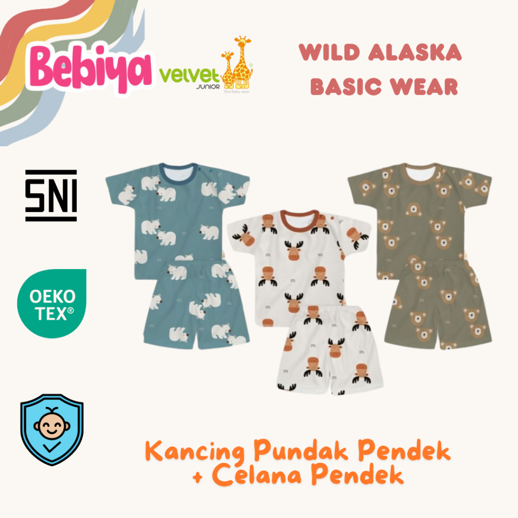 Velvet Junior Setelan Celana Pendek Lengan Pendek Wild Alaska Baju Anak Laki Laki Perempuan Baju Mai