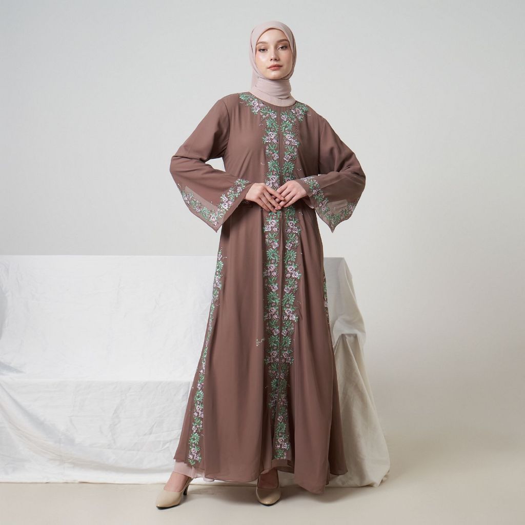 LAROSA Gamis Premium Bordir Payet Wanita set Hijab Soraya Dress - Ceruti Babydoll Cantik dan Mewah