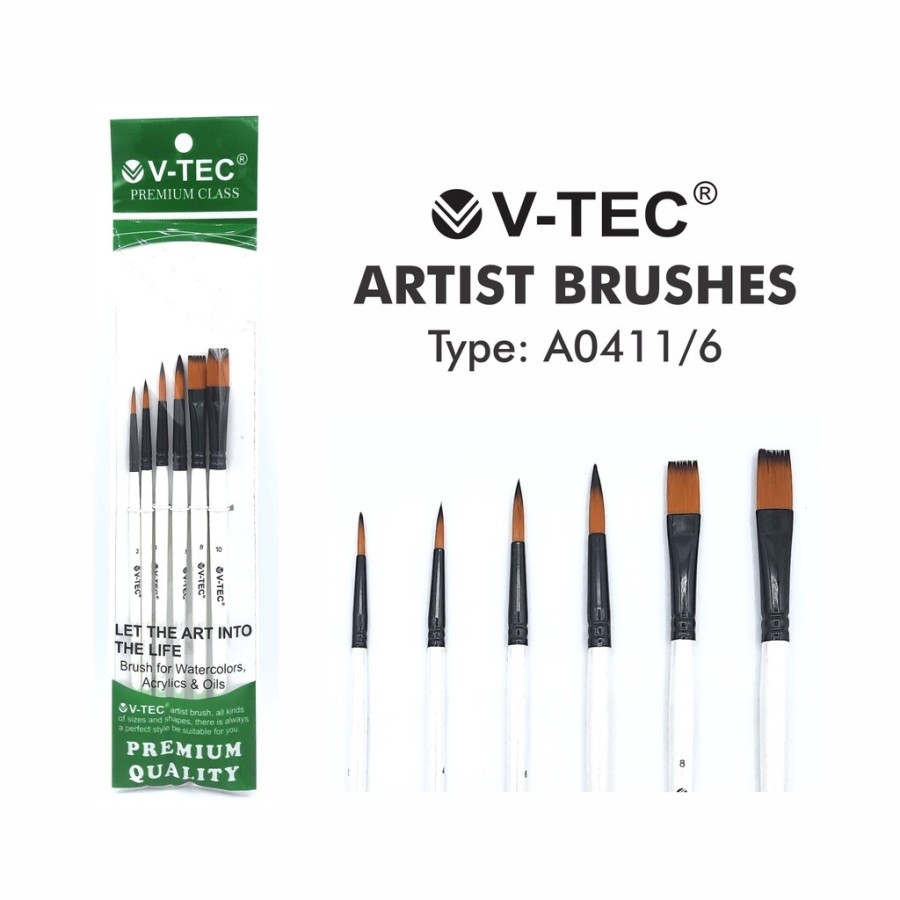 

KUAS LUKIS V-TEC BRUSH TYPE A0411/6 SET ISI 6