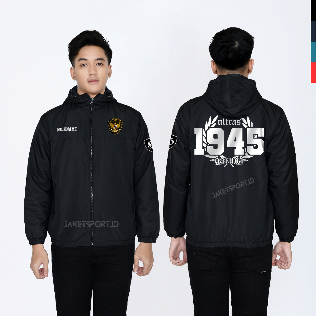 Jaket pria garuda 1945 ultras custom bahan parasut semi waterproof tahan angin gratis nama