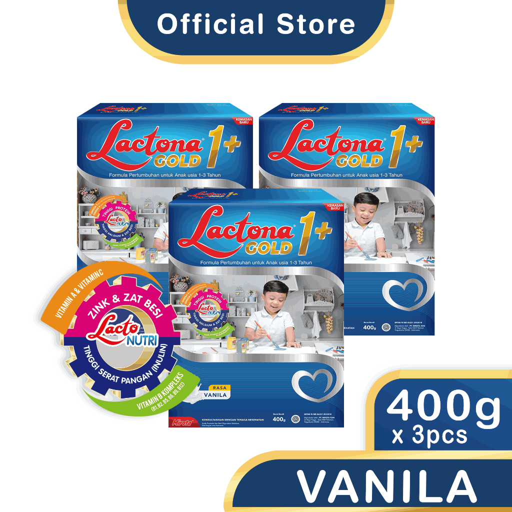 

PAKET LACTONA GOLD 1+ Susu Pertumbuhan Usia 1-3 Tahun 400 Gr X 3 Box