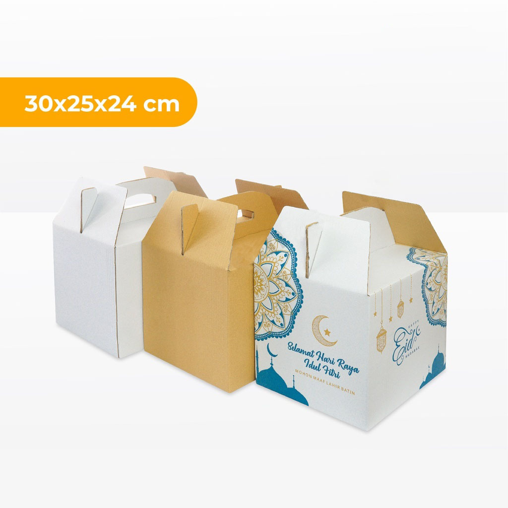 

( 5 Pcs ) Kardus Jinjing Besar Kotak Packaging Hampers Parsel Hari Raya Box Tenteng Dus 30x25x24cm