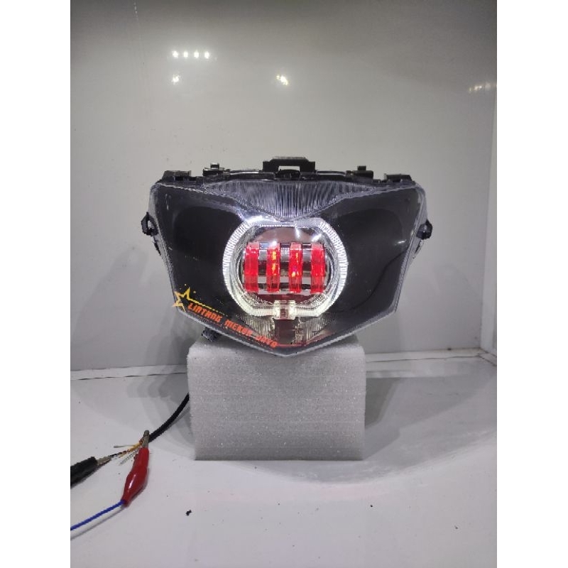 LAMPU DEPAN SUPRA X 125 HELM IN FI 2011 CUSTOM DAYMAKER BILED 4 LENSA SET MIKA REFLEKTOR