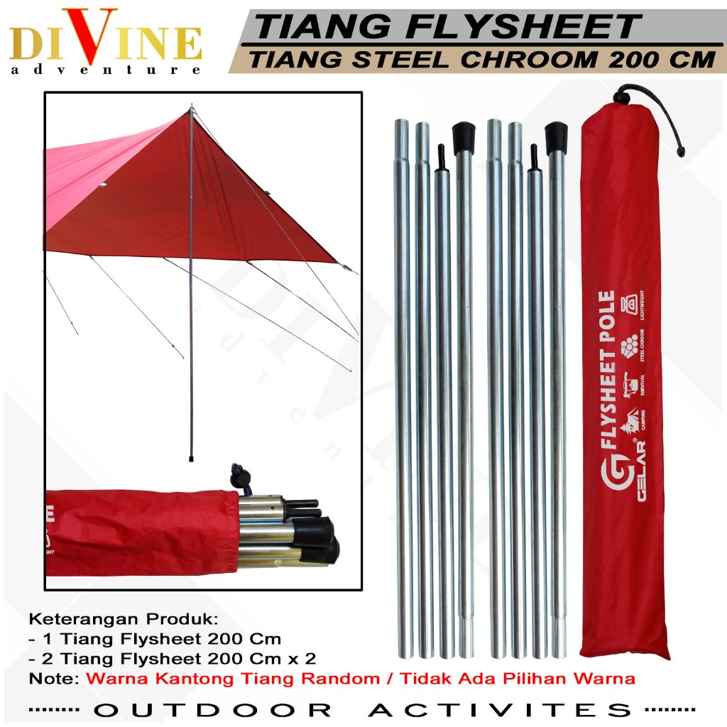 tiang flysheet steel lapis chroom tiang tenda flysheet pole 200 cm tiang multifungsi